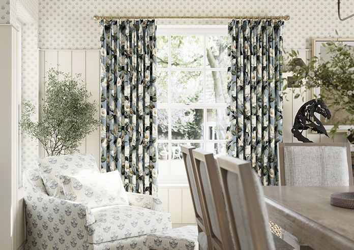 Henley, Henleys Vine Raffs Blue - Made to Measure Curtains - Image 3